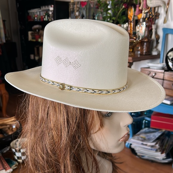 Vintage Unisex Cream Western Cowboy Hat - Picture 2 of 9